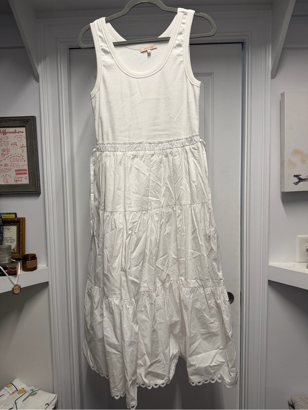 Skies Are Blue White Tiered Tank Dress with Eyelet Hem